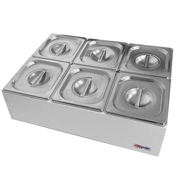 Condimentadora Central Refrigerada 6 cubas ZPCNR06 Branca - Zepper Imagem de Condimentadora Central Refrigerada 6 cubas ZPCNR06 Branca