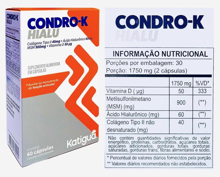 Imagem de Condro-k Hialu Colageno Tipo 2 E Vitaminas 60 Caps. Katigua