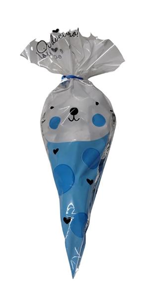 Cone de Bombom Coelhinho Azul 200gr Aniversário Lembrancinha - Pride Imagem de Cone de Bombom Coelhinho Azul 200gr Aniversário Lembrancinha