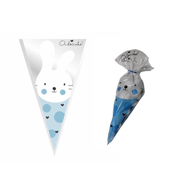 Cone de Bombom Coelhinho Azul 200gr Aniversário Lembrancinha - Pride Imagem de Cone de Bombom Coelhinho Azul 200gr Aniversário Lembrancinha