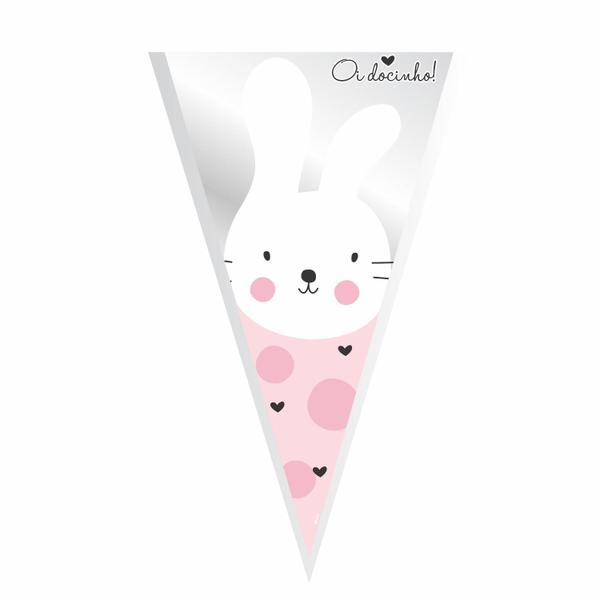 Cone de Bombom Coelhinho Rosa 200gr Aniversário Lembrancinha - Pride Imagem de Cone de Bombom Coelhinho Rosa 200gr Aniversário Lembrancinha