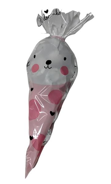 Cone de Bombom Coelhinho Rosa 200gr Aniversário Lembrancinha - Pride Imagem de Cone de Bombom Coelhinho Rosa 200gr Aniversário Lembrancinha