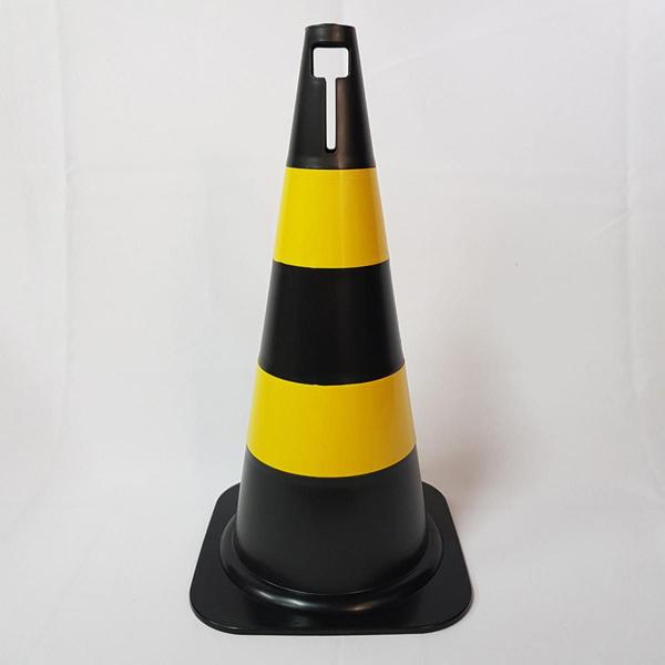 Imagem de Cone de Sinalização 75cm Preto e Amarelo Transito Com Encaixe para Placa