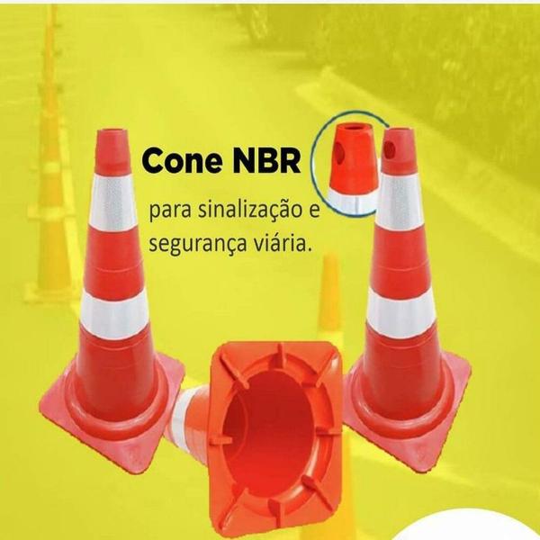 Imagem de Cone de Sinalização Norma NBR Flexível 74cm Laranja e Branco