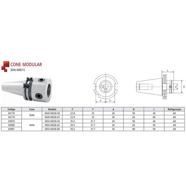 Imagem de Cone Modular Modelo SK50 MD36-63 - DIN 69871