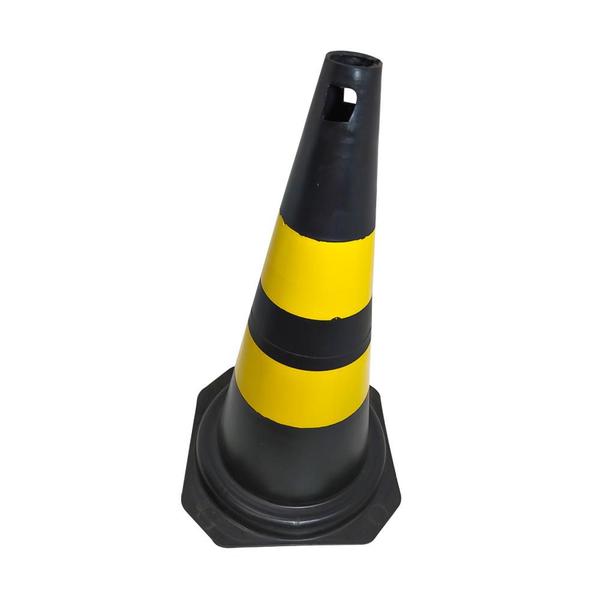 Imagem de Cone Sinalização Preto e Amarelo Rígido 50cm