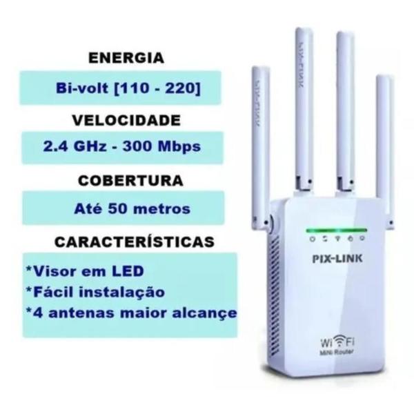 Imagem de Conecte-se sem limites com o Repetidor Wifi 2800m 4 Antenas Amplificador De Sinal Forte Cor Branco 110v/220v