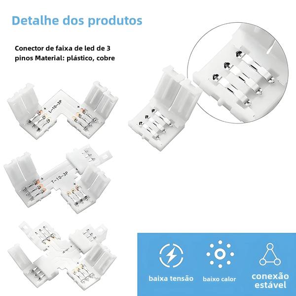 Imagem de Conector De Ângulo Reto 10mm Para Ws2811 Ws2812b Fita De Luz De Tira Led Solda Livre 3pin