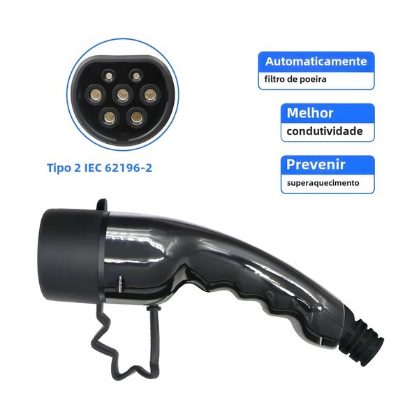 Imagem de Conector de Carregador EV Tipo 2 - 16A/32A - Conversor IEC 62196 para Estação de Carregamento