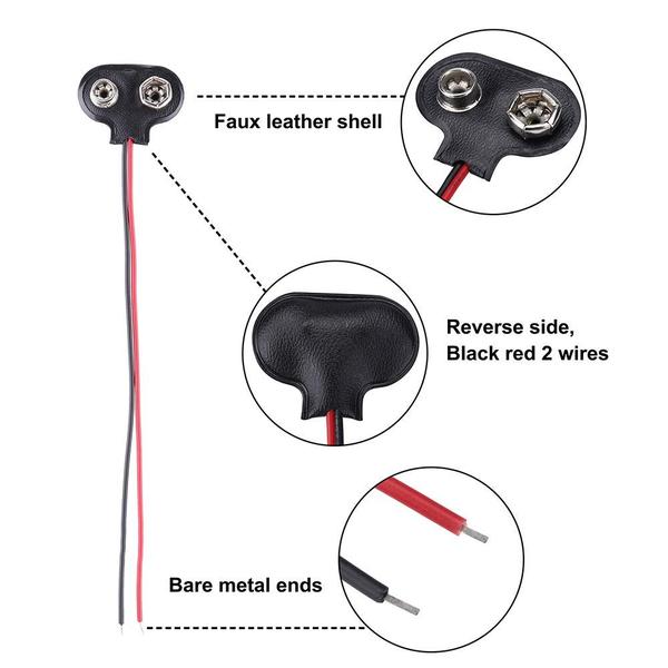 Imagem de Conector de clipe de bateria 9V tipo T, material sintético, pacote com 10