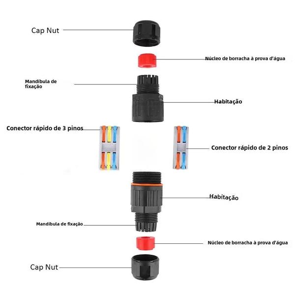 Conector de Fio IP68 à Prova d'Água - Conexão Rápida 2/3 Pinos (Solda) para Lâmpada LED Imagem de Conector de Fio IP68 à Prova d'Água - Conexão Rápida 2/3 Pinos (Solda) para Lâmpada LED