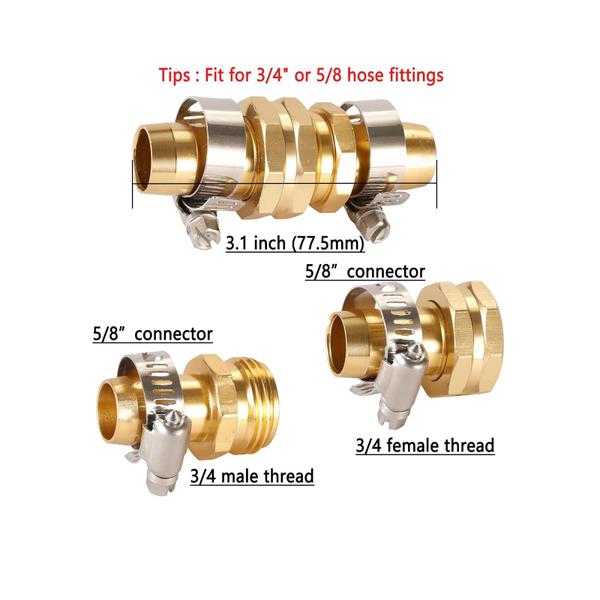 Imagem de Conector de reparo de mangueira de jardim de alumínio 3/4" com braçadeiras, conjunto de 2