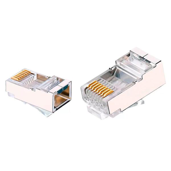 Imagem de Conector Passagem Vazado Blindado RJ45 Cat5 Rede Kit 100 / 200 / 300 / 400 / 500