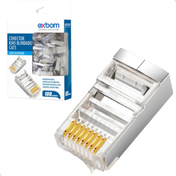 Imagem de Conector Passagem Vazado Blindado RJ45 Cat5 Rede Kit 100 / 200 / 300 / 400 / 500