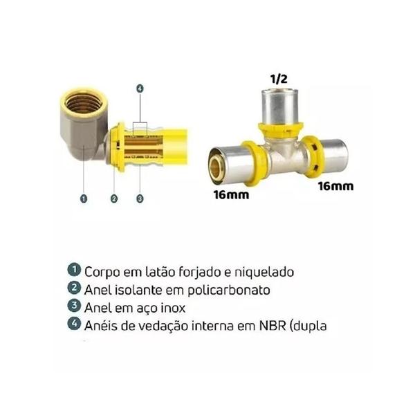 Imagem de Conector Pex Te Tee Intermediario P/gas 16mm Multicamadas