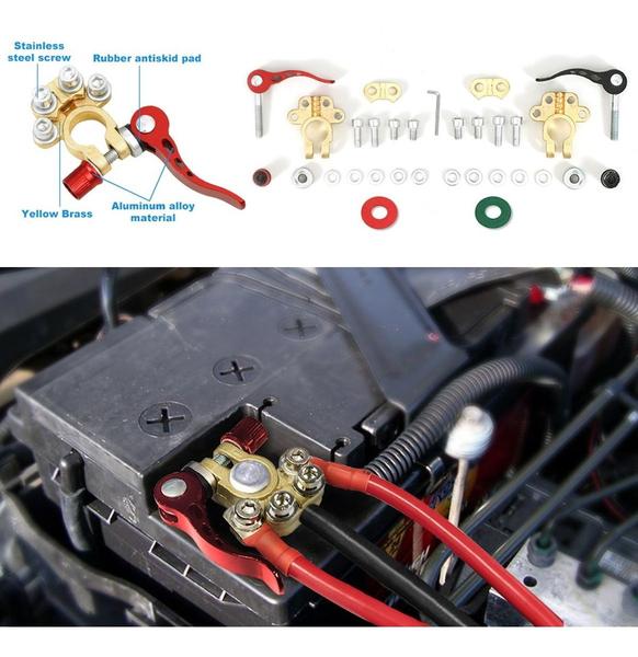 Imagem de Conector Terminal Bateria Com Engate Rápido Banhado Estanho Par Positivo Negativo Grampo Liberação