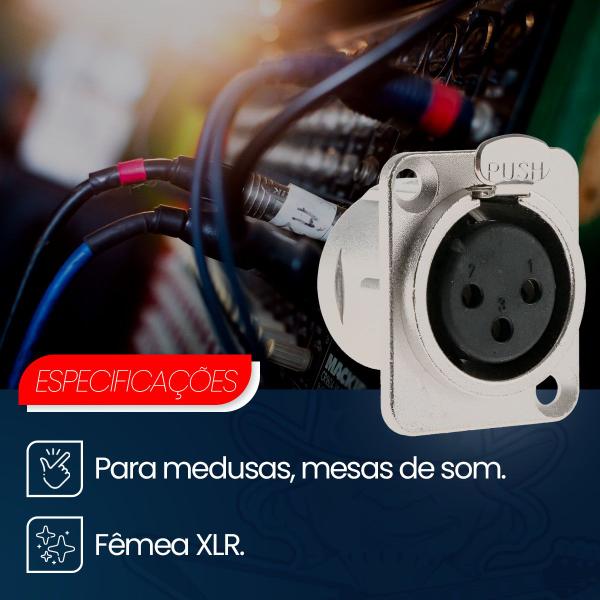 Imagem de Conector XLR Fêmea Profissional Canon Com Trava Painel 3 Polos