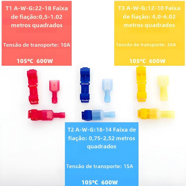 Imagem de Conectores de Bloco de Terminais em Forma de T - Conexão Rápida e Sem Grampos
