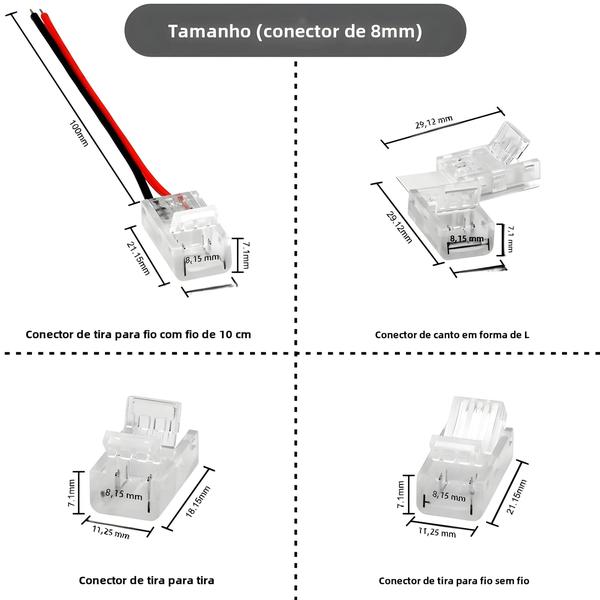 Imagem de Conectores em L para Fita de LED COB 8mm e 10mm - 2 Pinos - Para SMD 5050 e 2835