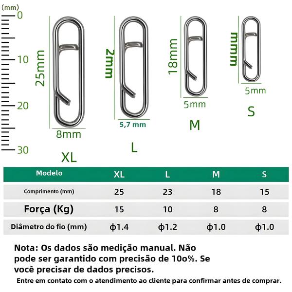 Imagem de Conectores Giratórios de Aço Inoxidável 304 - Iscas de Pesca (30-100 peças)