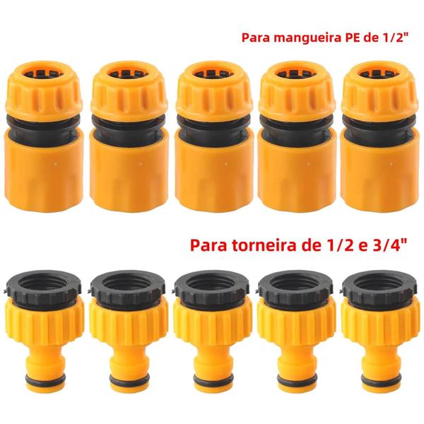 Imagem de Conectores Rápidos para Mangueira de Jardim - 10 Peças (3/4" e 1/2")