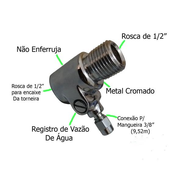 Imagem de Conexão Adaptador 1/2" P/ Torneira Filtro de Água Bebedouro Mangueira 3/8" Com Registro + Canopla