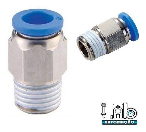 Imagem de Conexão Pneumática Reta Macho Rosca 3/8 Npt Tubo 8mm 10 Pçs