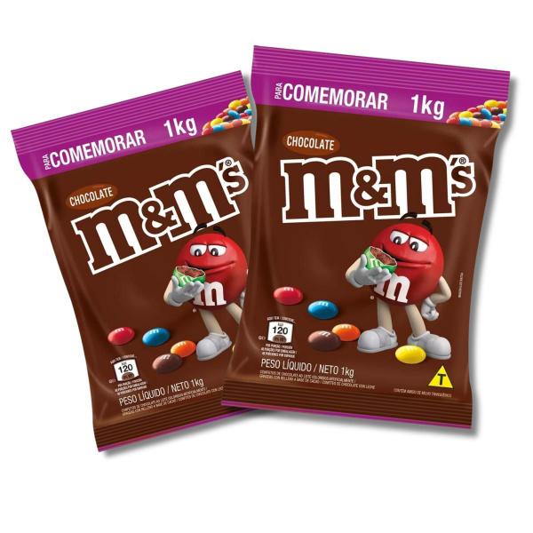 Imagem de Confeito De Chocolate Ao Leite M&Ms Pacote 1Kg Kit Com 2