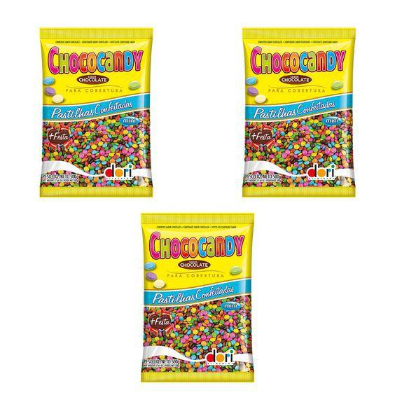 Confeito Pastilha Sabor Chocolate Cores Variadas Kit 3x350g - Dori Imagem de Confeito Pastilha Sabor Chocolate Cores Variadas Kit 3x350g