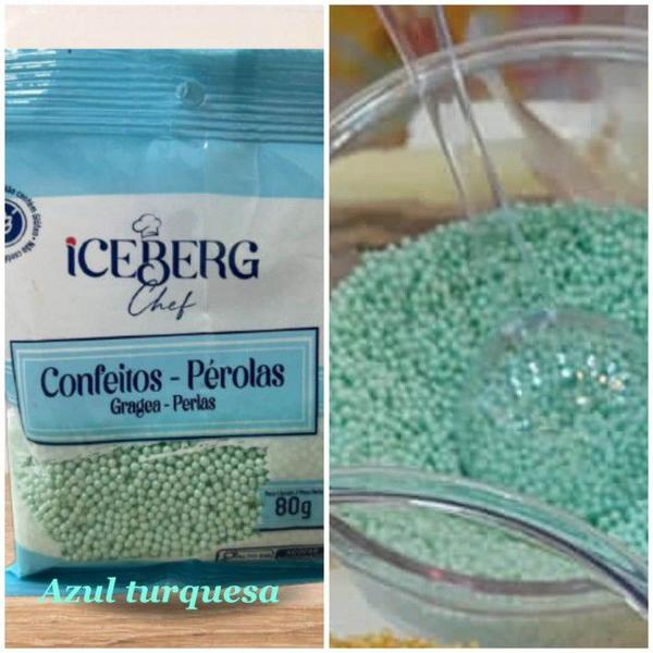 Confeitos Perolados Azul Turquesa 80g Iceberg - Cia do Molde Imagem de Confeitos Perolados Azul Turquesa 80g Iceberg