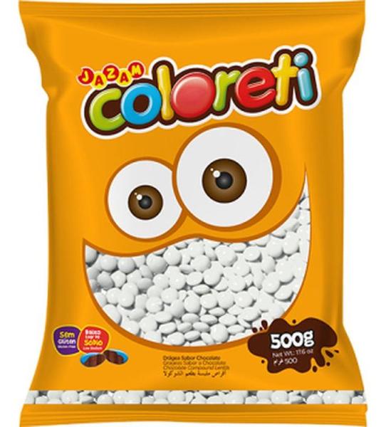 Confete De Chocolate Coloreti Branco - Pacote 500g - Jazam Imagem de Confete De Chocolate Coloreti Branco - Pacote 500g