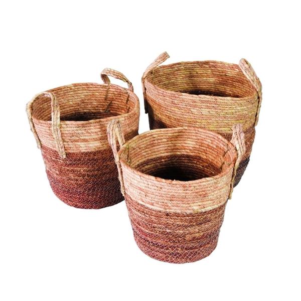 Imagem de Conj. 03 Cestos Fibra Natural Rattan c Vermelho