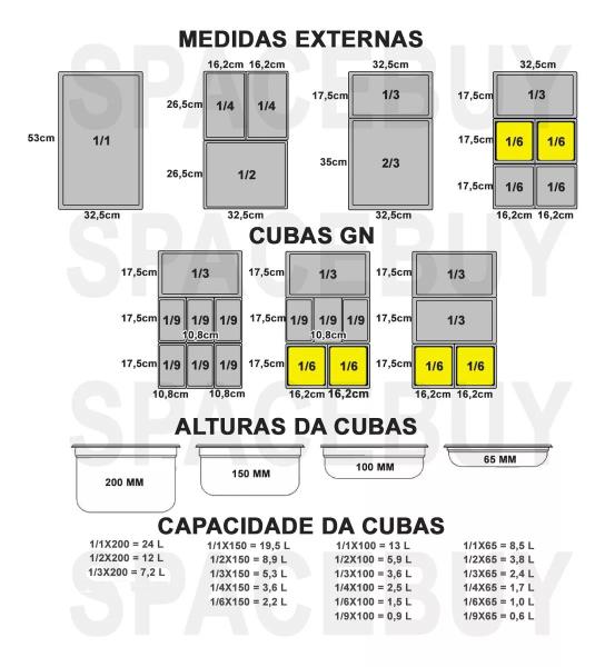 Imagem de CONJ 12 CUBAS Gastronômicas Em INOX GN 1/6x100 mm 1,5 Litros Sem TAMPA ZAHAV