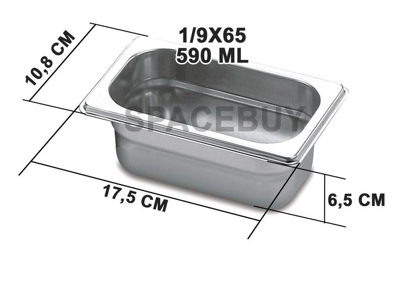 Imagem de CONJ 12 CUBAS Gastronômicas Em INOX GN 1/9x65 mm 590 ML + 12 TAMPAS 1/9 Em INOX Sem ABERTURA ZAHAV