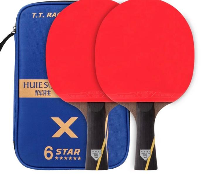 Imagem de Conj 2 Raquetes Tênis Mesa Ping Pong Huieson 6 Estrelas com case e bolas