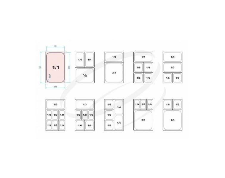 Imagem de CONJ 3 CUBAS Gastronômicas Em INOX GN 1/6x100 mm 1,5 Litros  3 TAMPAS 1/6 Em POLICARBONATO Com ABERTURA