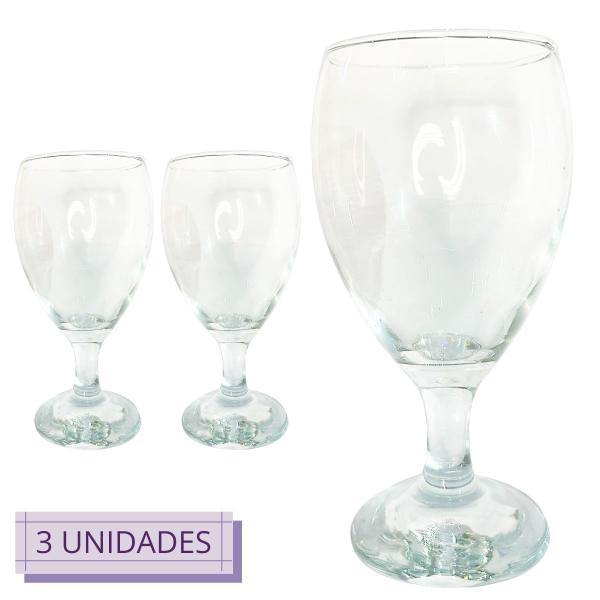 Imagem de Conj 3 Taças De Vinho 350ml Vidro Transparente Água