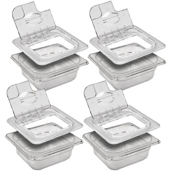 CONJ 4 CUBAS Gastronômicas Em POLICARBONATO 1/6X65 mm 900 ml + 4 TAMPAS POLI Com FLIP DOBRADIÇA e ABERTURA CAMBRO Imagem de CONJ 4 CUBAS Gastronômicas Em POLICARBONATO 1/6X65 mm 900 ml + 4 TAMPAS POLI Com FLIP DOBRADIÇA e ABERTURA CAMBRO