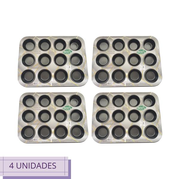 Imagem de Conj 4 Formas Antiaderente De Cupcakes 12 Cavidades