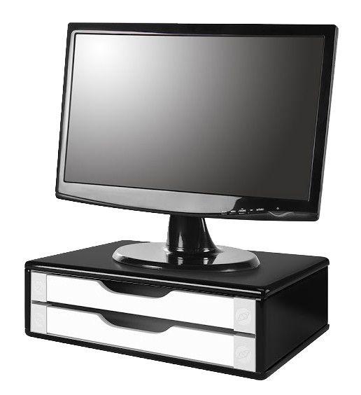 Imagem de Conj 4 Suportes Para Monitor Em MDF BLACK Piano Com 2 Gavetas Brancas Referência 3348 SOUZA