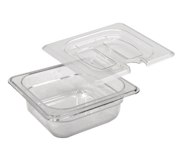 Imagem de CONJ 5 CUBAS Gastronômicas Em Policarbonato GN 1/6X65 mm 1 Litro + 5 TAMPAS 1/6 Em POLI Com ABERTURA Para Colher CAMBRO