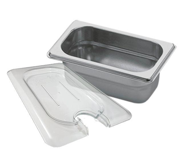 CONJ 6 CUBAS Gastronômicas Em INOX GN 1/9x65 mm 590 ml COM TAMPAS Em POLI COM ABERTURA Para Colher ZAHAV Imagem de CONJ 6 CUBAS Gastronômicas Em INOX GN 1/9x65 mm 590 ml COM TAMPAS Em POLI COM ABERTURA Para Colher ZAHAV