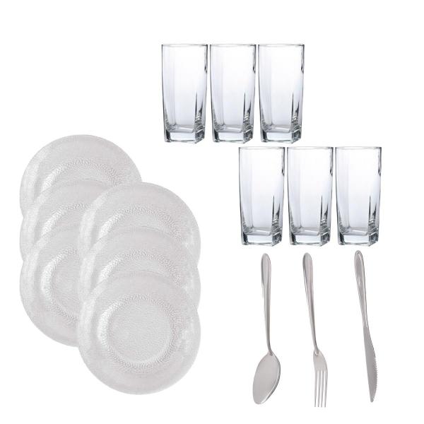 Conj 6 Pratos Acqua Fundo 6 Copos Texas Transparente 18 Talheres - Nadir Figueiredo Imagem de Conj 6 Pratos Acqua Fundo 6 Copos Texas Transparente 18 Talheres