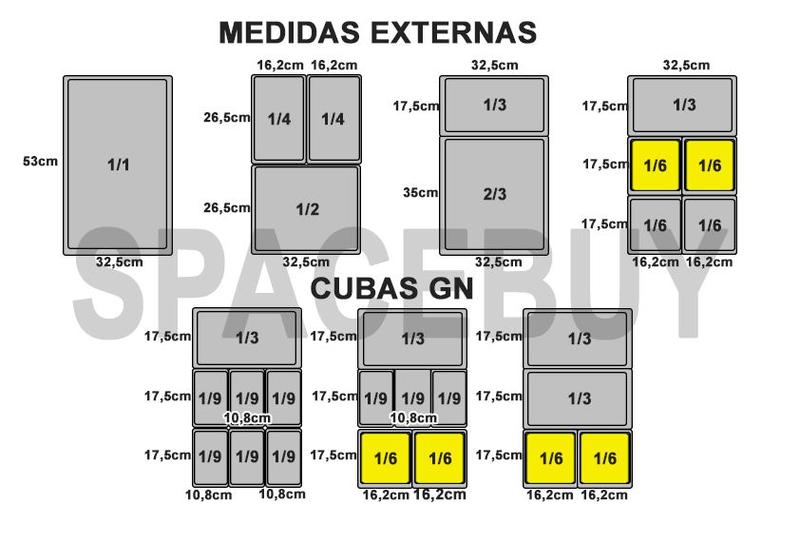 Imagem de CONJ 7 CUBAS Gastronômicas Em INOX GN 1/6x65 mm 1 Litro + 7 TAMPAS 1/6 Em INOX SEM ABERTURA ZAHAV