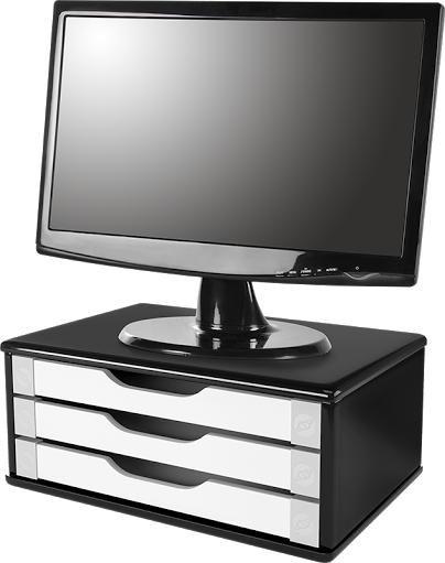 Imagem de Conj com 4 Suportes para Monitor em MDF BLACK Piano com 3 Gavetas Brancas Souza Referência 3349