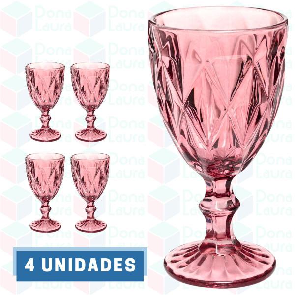 Imagem de Conj com 4 Taça Diamond de Vidro 300ML Lilás Suco Vinho Água