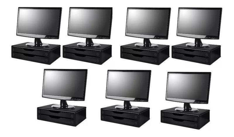 Imagem de Conj com 7 Suportes Para Monitor em MDF Black Piano 2 Gavetas Black Piano Souza Referência 3346