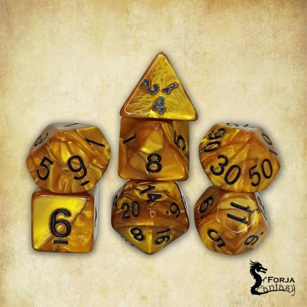 Conj. de 7 dados- Caramelo Marmorizado - RPG - T&G Imagem de Conj. de 7 dados- Caramelo Marmorizado - RPG