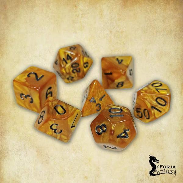 Conj. de 7 dados- Caramelo Marmorizado - RPG - T&G Imagem de Conj. de 7 dados- Caramelo Marmorizado - RPG