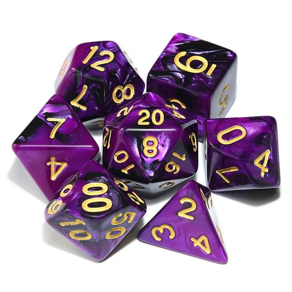 Imagem de Conj. de 7 dados - Mesclado Roxo e Preto - RPG